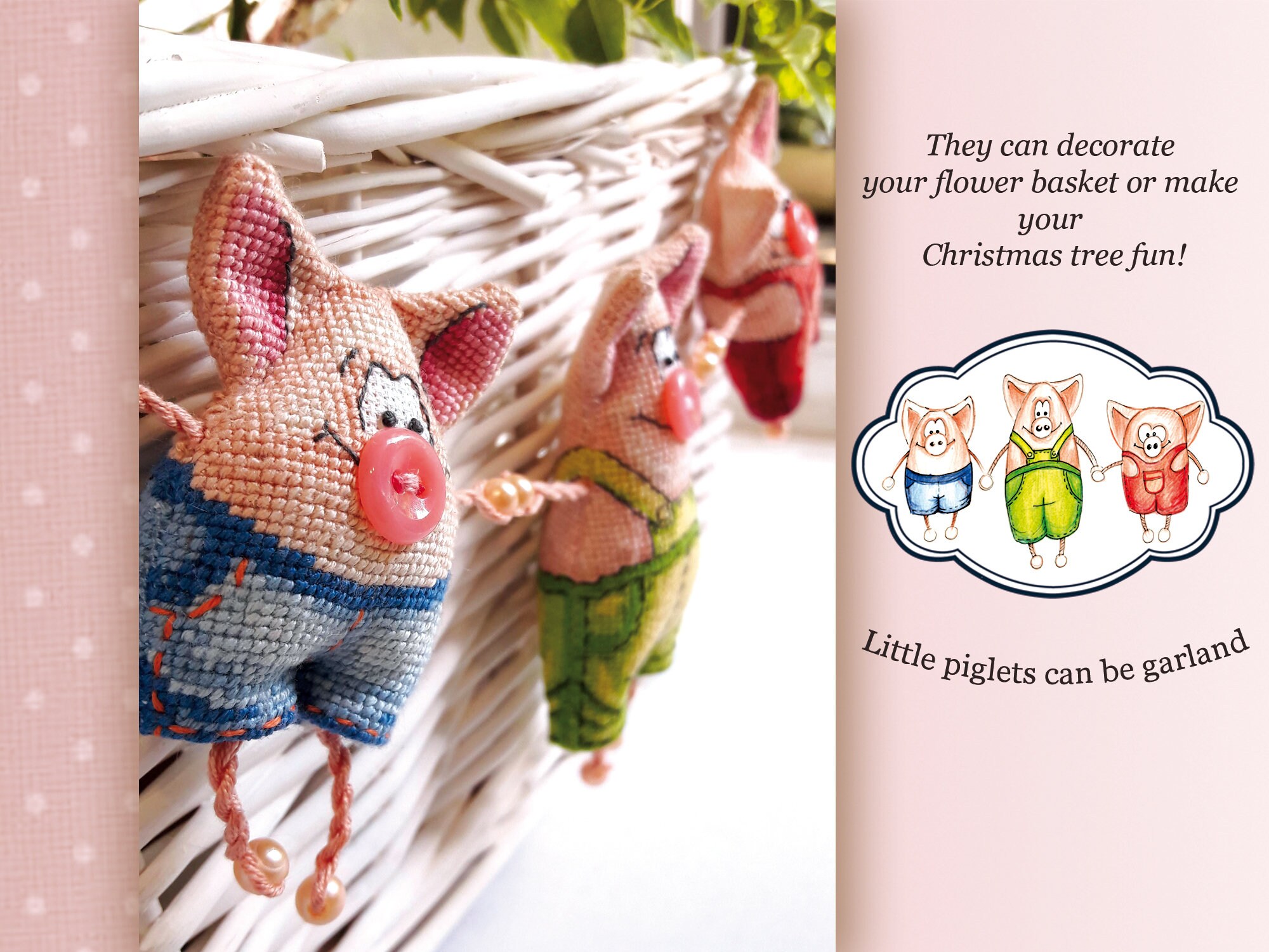 3D クロスステッチ PDF パターン - 三匹の子豚。装飾用のおもちゃ