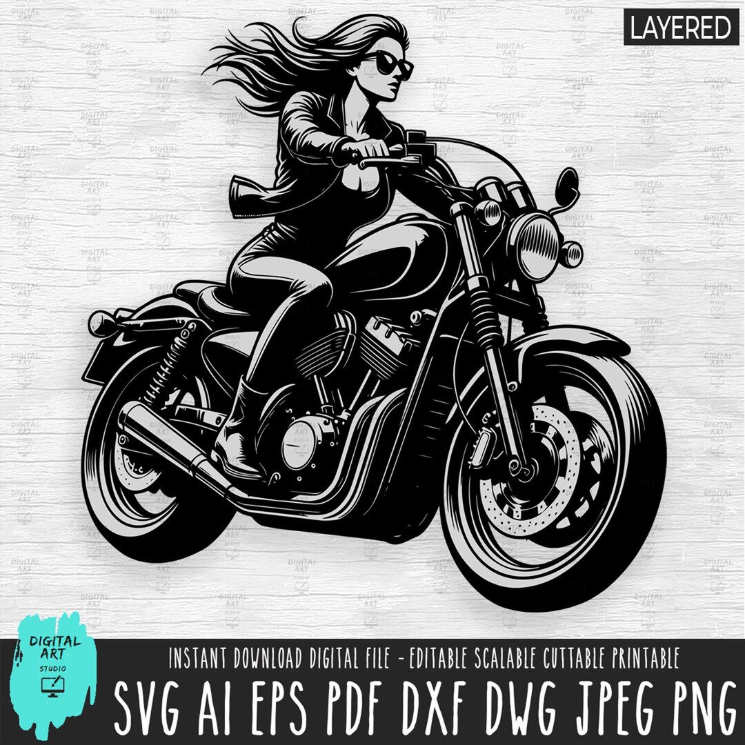 Lady Motorcycle Rider Svg Motorcycle Girl SVG, Layered Vector Girl Biker, Clipart, Dxf, Png ...