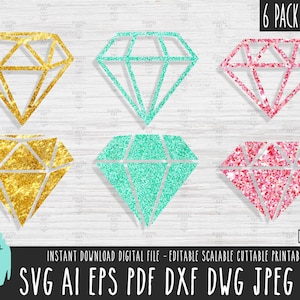 Bundle d'icônes de 3 diamants SVG, fichier solide de diamant, vecteur de contour de diamant, téléchargement numérique de diamant Clipart Cricut/Procreate diamant bijou 232