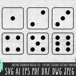6 dadi delineano bundle SVG, download digitale delle icone dei dadi, file vettoriale del simbolo di morte, uno due tre quattro cinque sei clipart Cricut Silhouette 427