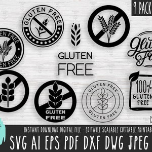 9 glutenvrij logo PACK SVG, glutenvrij logo vectorbestand, glutenvrije Cricut/silhouet/Procreate, coeliakie logo digitale download png pdf 160