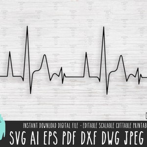 Heartbeat pictogram SVG, Heartbeat vorm vector bestand, Heartbeat illustratie Cricut/silhouet/Procreate, Heartbeat digitale download png pdf 210