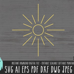 Svg art déco soleil, png soleil, fichier de coupe vectoriel soleil, téléchargement numérique art déco soleil clipart, rétro soleil Cricut Silhouette, rayons de soleil dxf 614