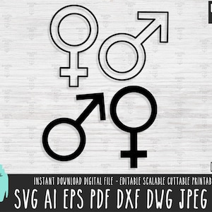 2 weiblich männlich Zeichen Bundle SVG, weiblich Zeichen solide Vektor-Datei, männlich Zeichen Umriss Cricut Silhouette, Mann Frau Symbol Digitaler Download png 413