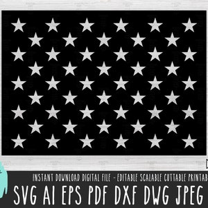May include: A black background featuring a pattern of white stars. The image includes the text "DIGITAL ART STUDIO" and "INSTANT DOWNLOAD DIGITAL FILE - EDITABLE SCALABLE CUTTABLE PRINTABLE" along with file type abbreviations: SVG AI EPS PDF DXF DWG JPEG PNG.