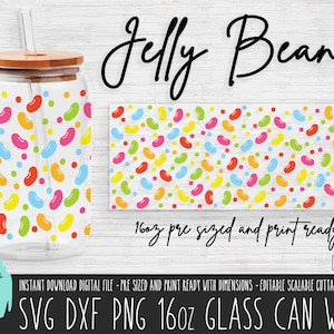 JELLY Beans 16oz Glass Can wrap, Jelly glass can svg cut file, Candy png Libbey sublimation, Jelly Rainbow digital download wrap svg png 641