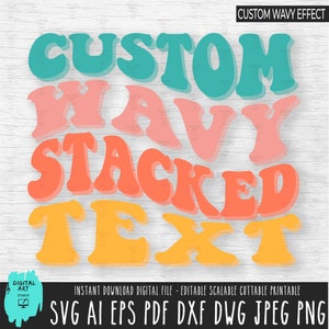 Police ondulée personnalisée SVG, svg empilé ondulé drapeau personnalisé, Svg de texte ondulé personnalisé, svg lettres ondulées personnalisées, police ondulée personnalisée, dxf G rétro ondulé personnalisé
