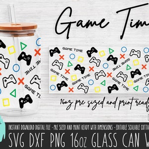 GAMER 16oz Glass Can wrap, Joystick glass can SVG archivo de corte, Game Time PNG, Libbey sublimation Command Gamer svg, Gaming descarga digital 669
