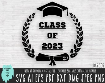 Class of 2023 SVG, Graduation Wreath, Hat, Diploma (Digital Download)