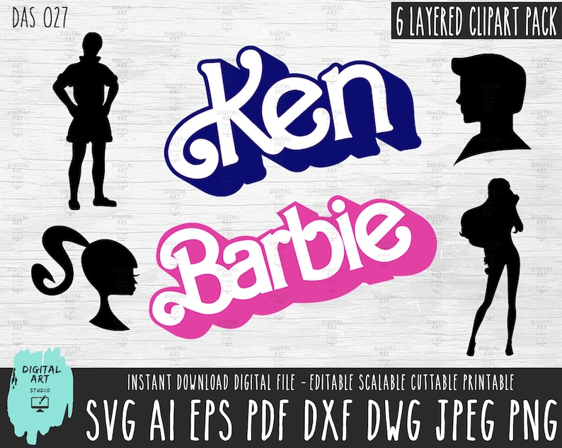 Barbie Ken SVG layered pack Barbie Ken Printable Clipart | Etsy