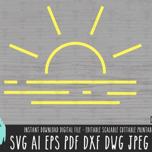SUNSET SVG, Sunset PNG, Sunset Vector Cut File descarga digital, Sol sobre mar Clipart, Sun Cricut Silhouette, Sunset doodle png Medio sol 610