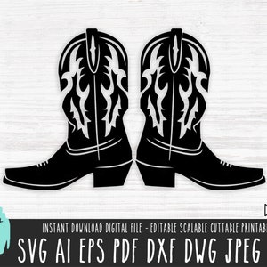 Botas de vaquero Side SVG, archivo vectorial de silueta, botas de vaquero Cricut/Silhouette/Procreate, botas de descarga digital occidental png dxf pdf 552