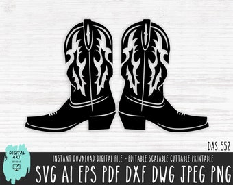 Cowboy Boots Side SVG, silhouette vector file, cowboy boots Cricut/Silhouette/Procreate, Western digital download boots png dxf pdf 552