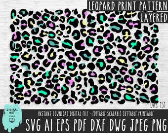 Fluorescent Leopard Print Pattern, Cheetah Clipart (SVG, PDF)