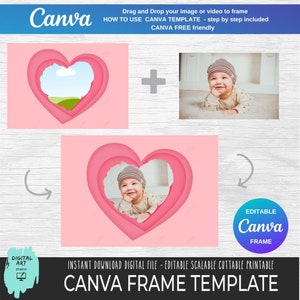 Dubbel hart Canva Frame Drag and Drop Liefdesportret Sjabloon Trouwfoto Gratis vriendelijke douche gunst bff Familieportret Commercieel gebruik