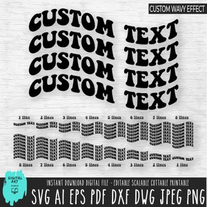 Police de caractère ondulée personnalisée SVG, svg empilé ondulé drapeau personnalisé, Svg de texte ondulé personnalisé, svg lettres ondulées personnalisées, police ondulée personnalisée, dxf C rétro ondulé personnalisé