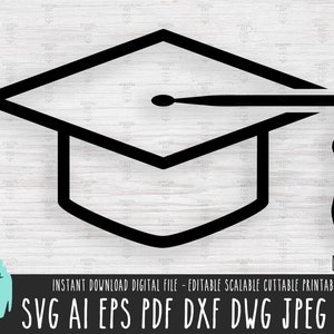 Esquema de gorra de graduación SVG, archivo vectorial de contorno del logotipo de Prom Hat, icono de sombrero de graduación Cricut/Silhouette, Clase de sombrero Descarga digital PNG 315