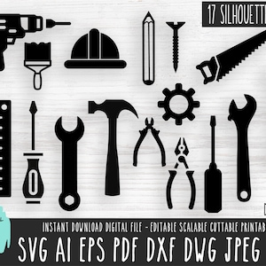 17 tools bundle SVG, Mechanic tools editable vector file, Hand tool printable Clipart digital download, Wrench Cricut png jpg, Handyman 481