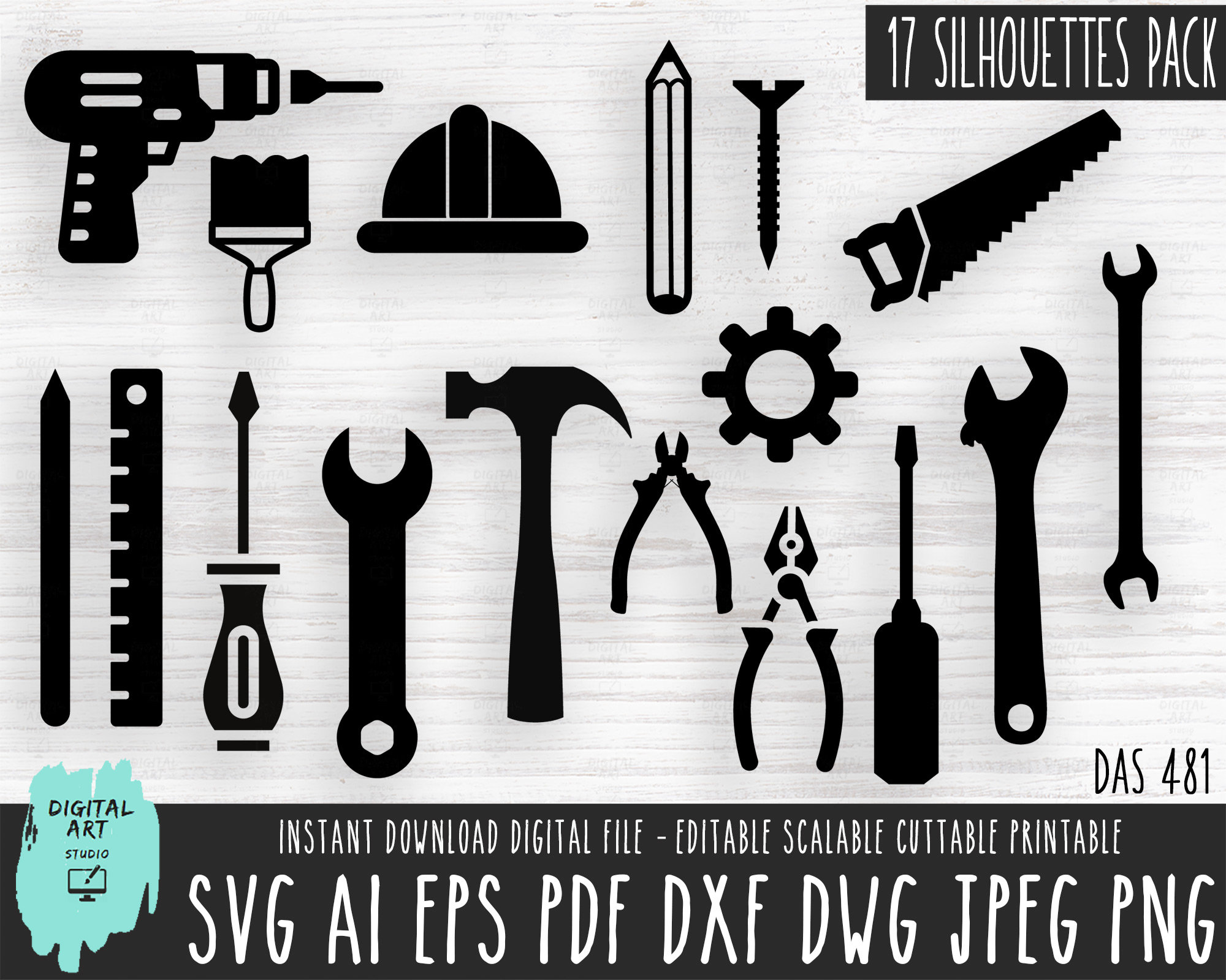 17 tools bundle SVG, Mechanic tools editable vector file, Hand tool printable Clipart digital download, Wrench Cricut png jpg, Handyman 481