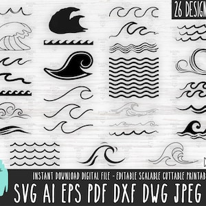 Paquete SEA WAVES SVG, archivo vectorial Seawave, Seawavy Illustration Cricut Silhouette Procreate, icono de onda marina descarga digital SeaWave png 702