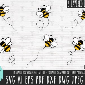 6 BEES layered Pack svg Bee fly Cricut vector file Bee heart png Bees commercial use Bumblebee for cutting sublimation Flying Bees dxf 663