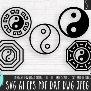 Bundle de symboles Yin Yang fichier svg, fichier coupe imprimable Yin Yang, Clipart Yin Yang, Om svg, Yoga Svg, Silhouette Cricut Indi, dualisme contraste 476