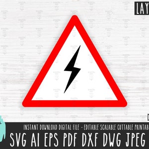 HIGH VOLTAGE sign svg ELEKTRIZITÄT png Spannung rotes Schild Vektor-Datei Stromschnitt-Datei Clipart Vorsicht Cricut Electric digitaler Download dxf-595