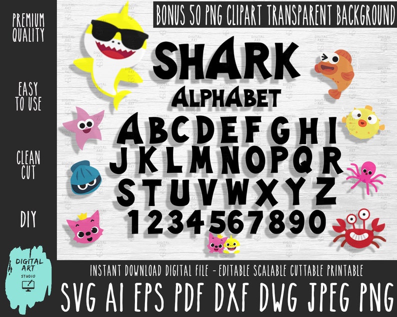 Download Shark font/numbers svg bonus free Shark png clipart | Etsy