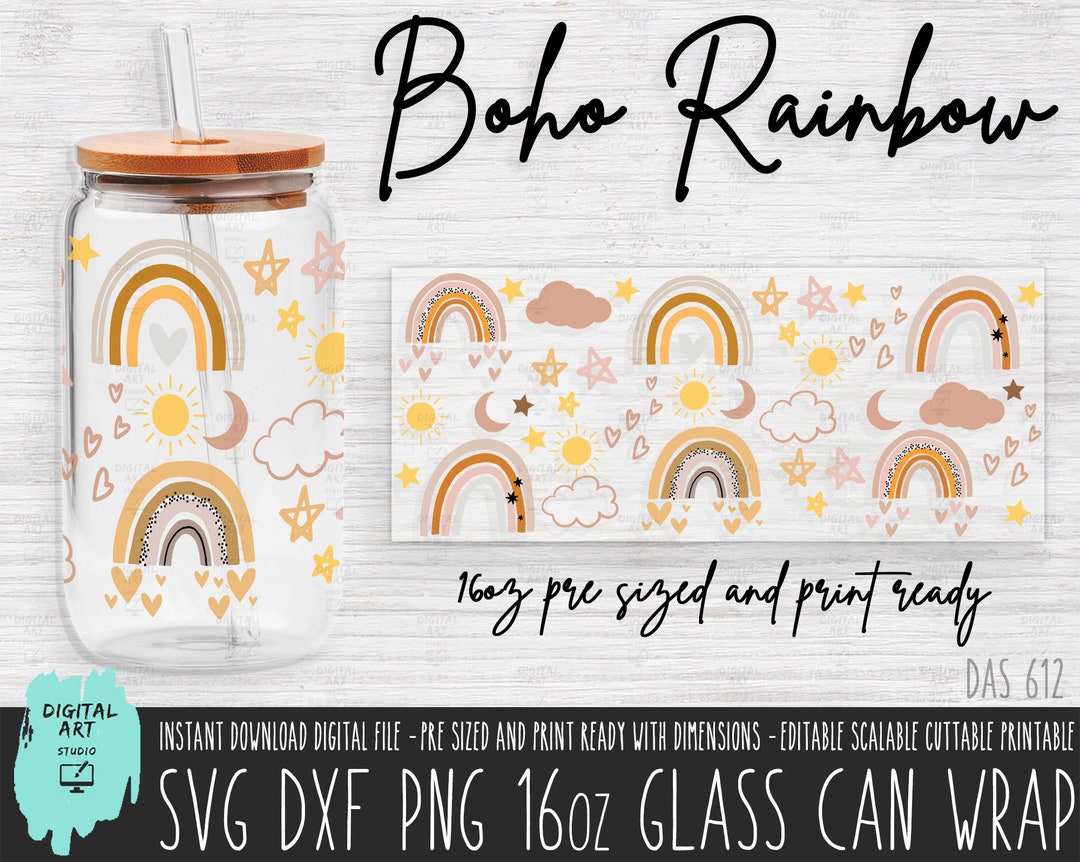 Boho Rainbow 16oz Glass Can Wrap SVG PNG (digital Download) - Etsy