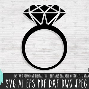 Bague diamant SVG, fichier solide de bague de mariage, vecteur de contour de bague de mariage, téléchargement numérique diamant Clipart Cricut/Procreate bijou PNG 236
