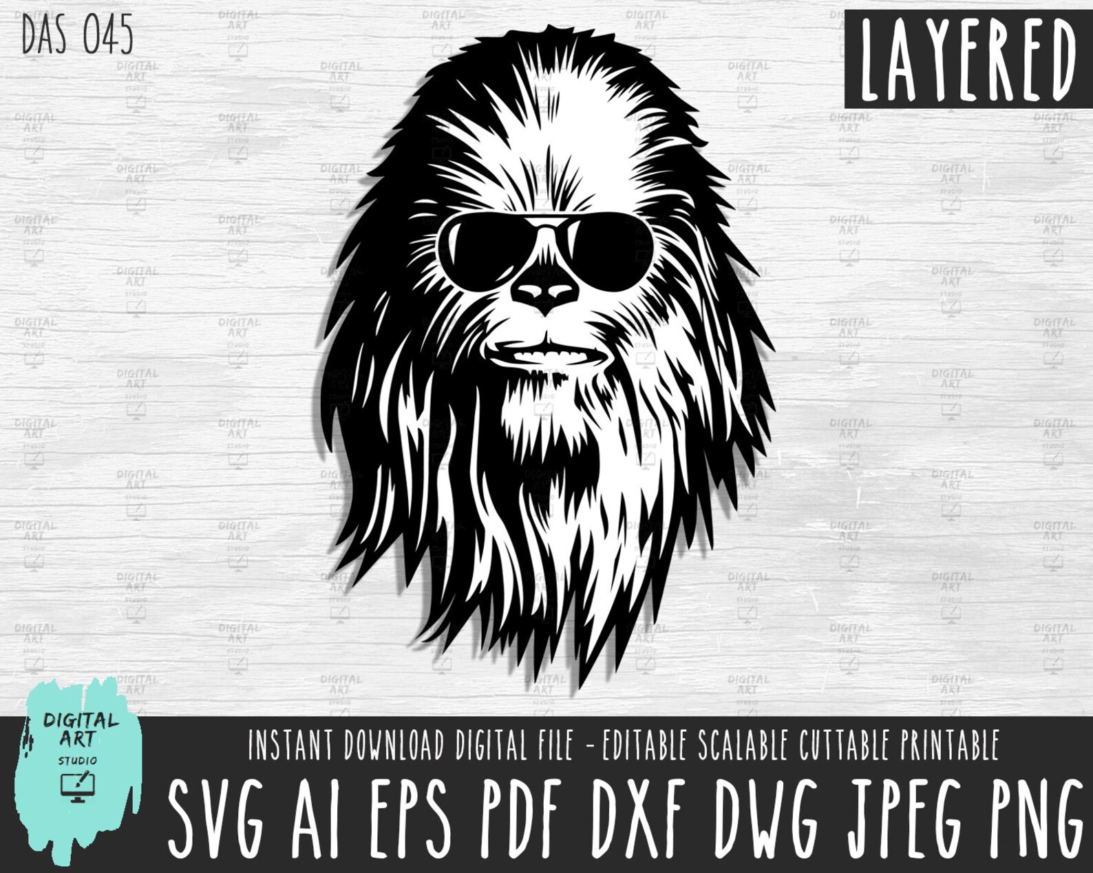 Chewbacca Cool svg layered Chewie Sunglasses Star Wars Vector | Etsy