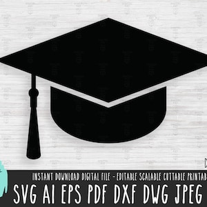Sombrero de graduación SVG sólido, archivo vectorial de contorno del logotipo de Prom Hat, icono de gorra de graduación Cricut/Silhouette, Clase de sombrero Descarga digital PNG 308