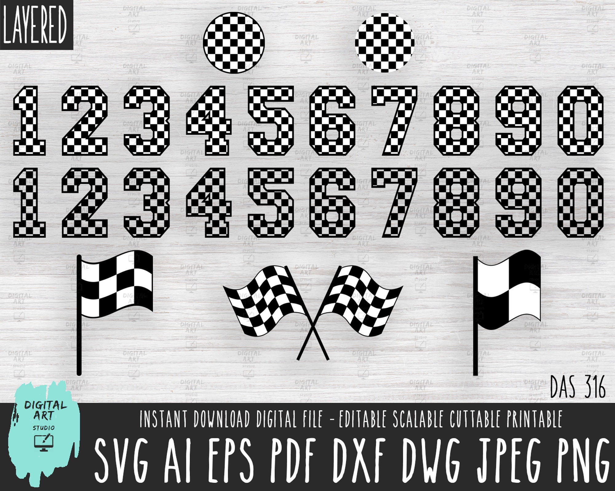 Checkered Racing Numbers and Flag SVG, Car Cut Files (digital Download ...