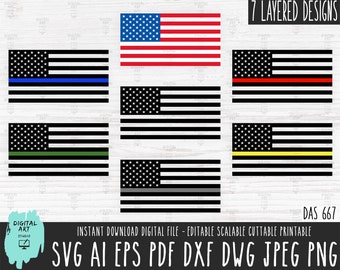 Dunne lijn Amerikaanse vlag bundel SVG PNG (digitale download)