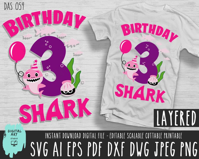 Download Shark Girl three svg Baby Shark 3rd Birthday 3 years old ...