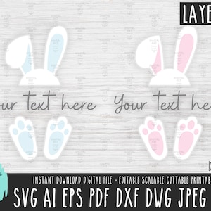 Bunny Banner SVG, Baby Kaninchen Füße und Ohren Rahmen Vektor-Datei, Kaninchen Name Monogramm Cricut/Silhouette/Procreate digitaler Download 208
