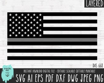 Grey Line American Flag SVG, Correctional Officer, USA (Digital File)