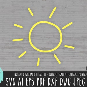 SUN doodle SVG, Sun PNG, Sunshine Vector Cut File, Descarga digital de imágenes prediseñadas brillantes del sol, Silueta de Cricut del sol, Rayo del sol, Boceto del sol dxf 613
