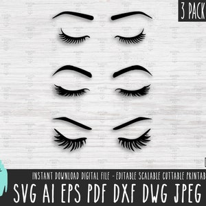 May include: Three black and white stylised illustrations of closed eyes with eyelashes. The text "3 PACK LOGOS" is in the top right corner of the image.