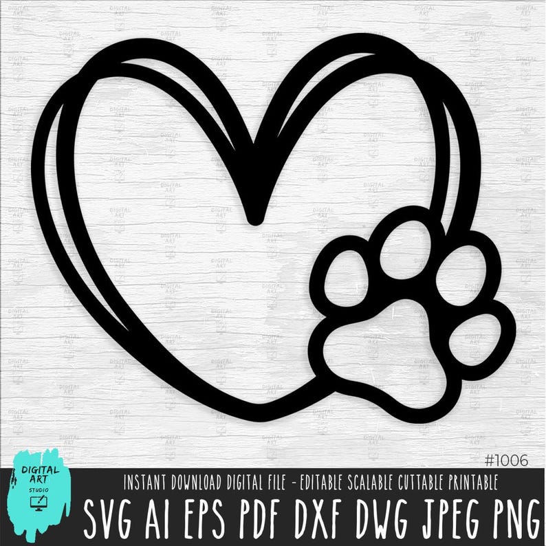 Line Cutable Pet Heart Outline Paw SVG Icon, Vector Cut File (digital Download) - Etsy