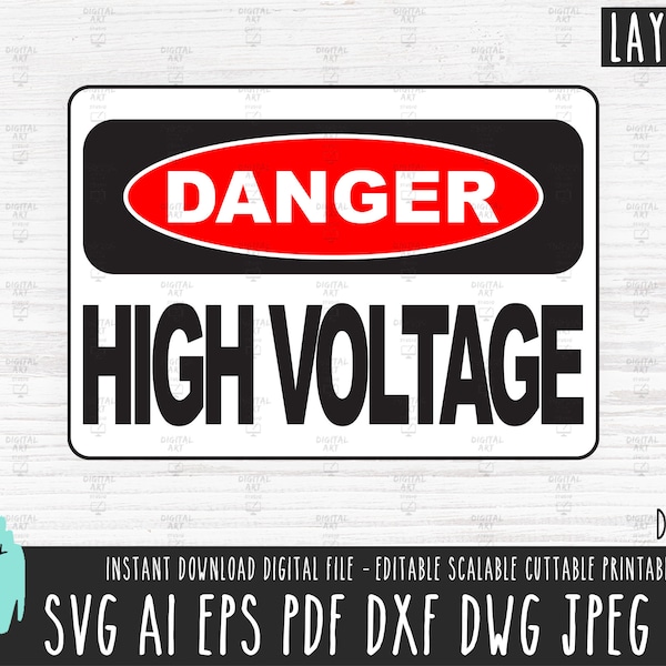 HIGH VOLTAGE DANGER sign svg Electricity png Voltage Sign Vector File Power cutfile Clipart Caution Cricut Electric digital download dxf 600