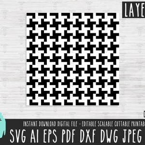 May include: Black and white geometric pattern with a layered design. The pattern is made up of squares and rectangles. The pattern is repeated throughout the image. The image is labeled "LAYERED" and "DAS 426".