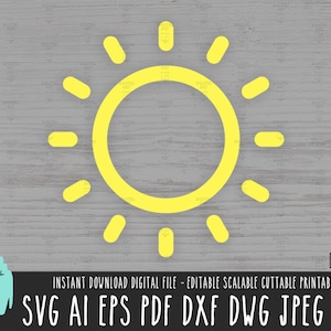 Icono SUNSHINE SVG, Sol PNG, Archivo de corte vectorial de sol, Descarga digital de imágenes prediseñadas brillantes de sol, Silueta de Cricut de sol, Doodle de sol, Boceto de sol dxf 612