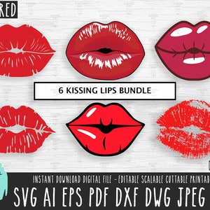 6 Kissing Lips Bundle SVG, Sexy Lips vector files Cricut/Procreate, Kiss digital download vinyl decal, Fashion Lips stamp png jpeg pdf 168