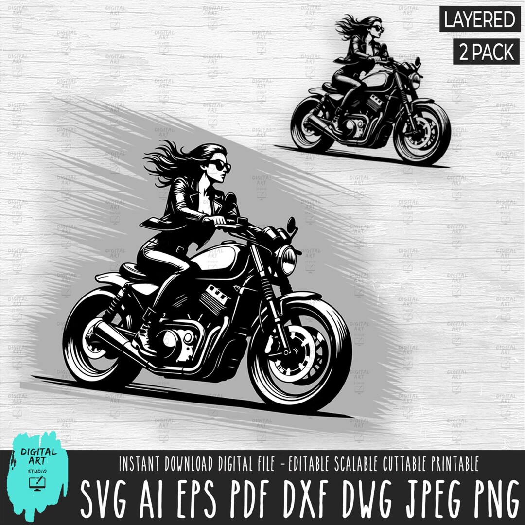 Lady Motorcycle Rider Svg Motorcycle Girl SVG, Layered Vector Girl Biker, Clipart, Dxf, Png ...