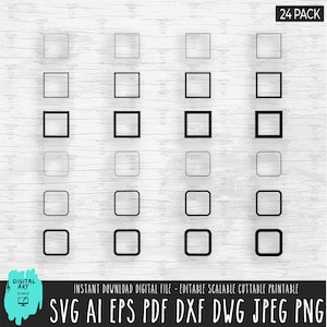 SQUARE SVG, Square Outline Svg, Rounded Square Frame Png, Instant Download, Frame ClipArt Svg, Frame In Different Thickness Bundle Svg, DXF