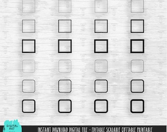 Pacchetto SVG con cornice quadrata, clipart con contorno arrotondato (download digitale)