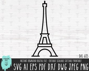 Tour Eiffel SVG, vecteur de Paris France, silhouette Cricut (téléchargement numérique)