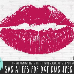 RED LIPS svg, Sexy KISS vector file, Red lips png, Kiss distressed stamp Cricut, Kiss digital download, Red Lips stamp, Kiss marks dxf 662