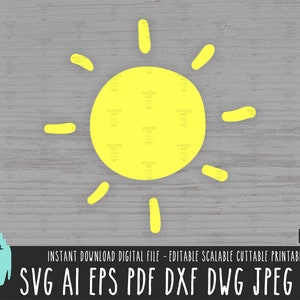 Icono SUN SVG, Sol PNG, Archivo de corte vectorial Sunshine, Descarga digital de imágenes prediseñadas brillantes del sol, Silueta Sun Cricut, Doodle del sol, Boceto del sol dxf 611